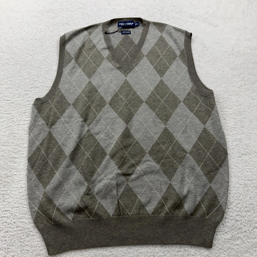 VTG 90s Polo Golf Ralph Lauren Mens Argyle V Neck Sweater Vest L Cotton Cashmere